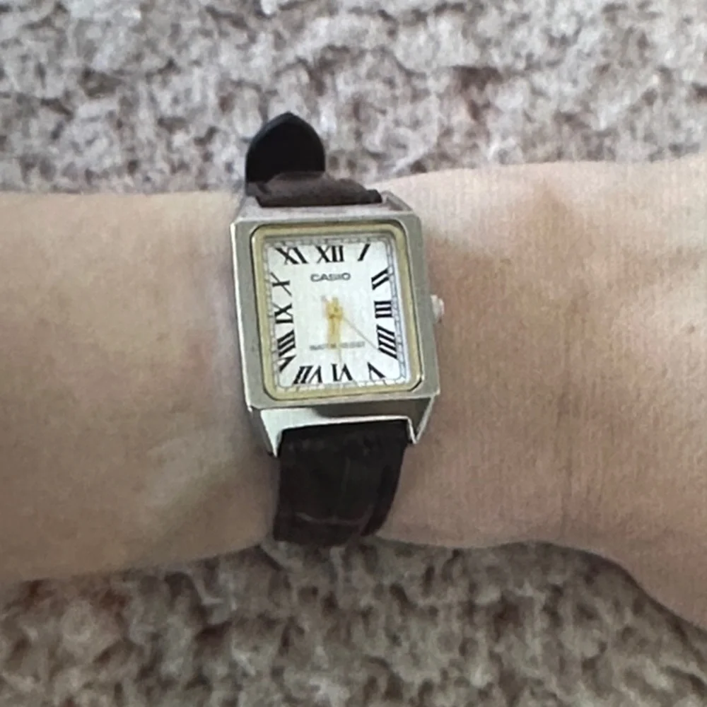 Women’s Casio Silver Case Watch with Dark Brown Strap